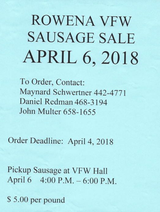 Rowena VFW Sausage Sale